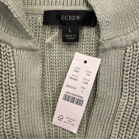 Women’s J. Crew Collared Cotton Beach Sweater Sage Green Size Large New With Tag - Picture 7 of 8